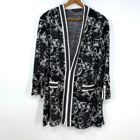 Ming Wang Sweaters - MING WANG Heritage Fit Jacquard Knit Cardigan Jacket Size XL Black White Floral